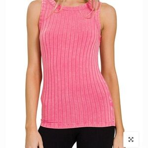 Zenana Outfitters Pink Ribbed Tank Top